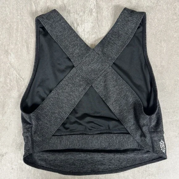 Free People Movement In Your Corner Sports Bra  Criss-Cross Back Charcoal Logo S - Picture 5 of 10